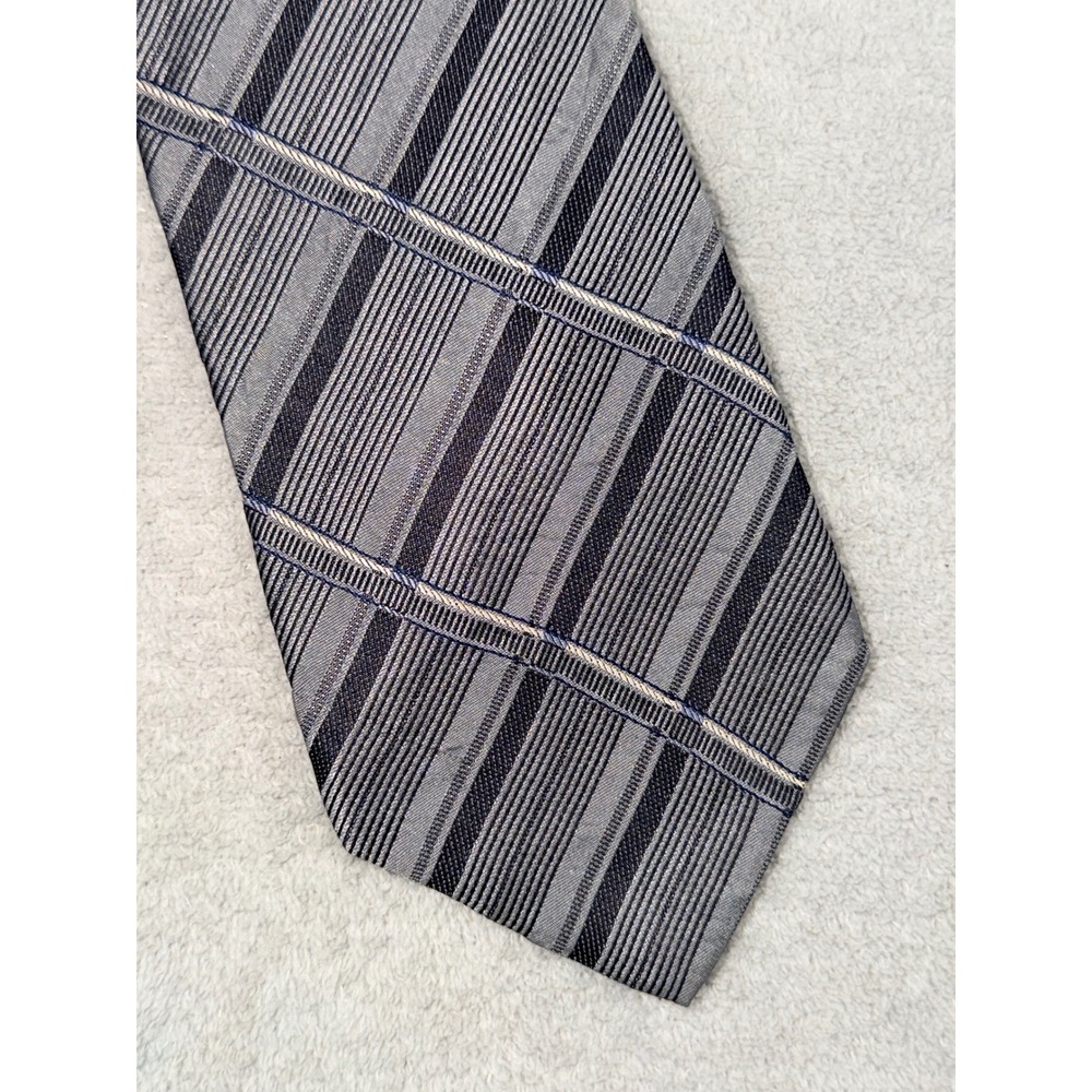 Murano Mens Silk Necktie‎ Grey Black Diagonal Textured Stripe Classic Formal Tie